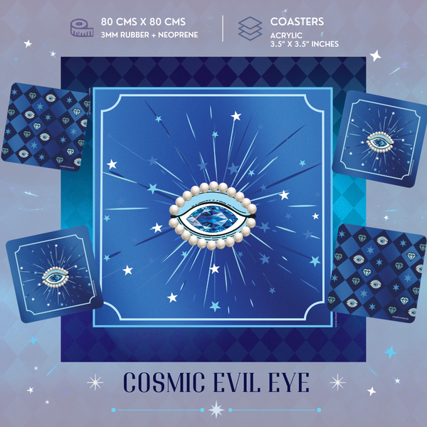 Mahjong Mat and Coaster Combo - Cosmic Evil Eye