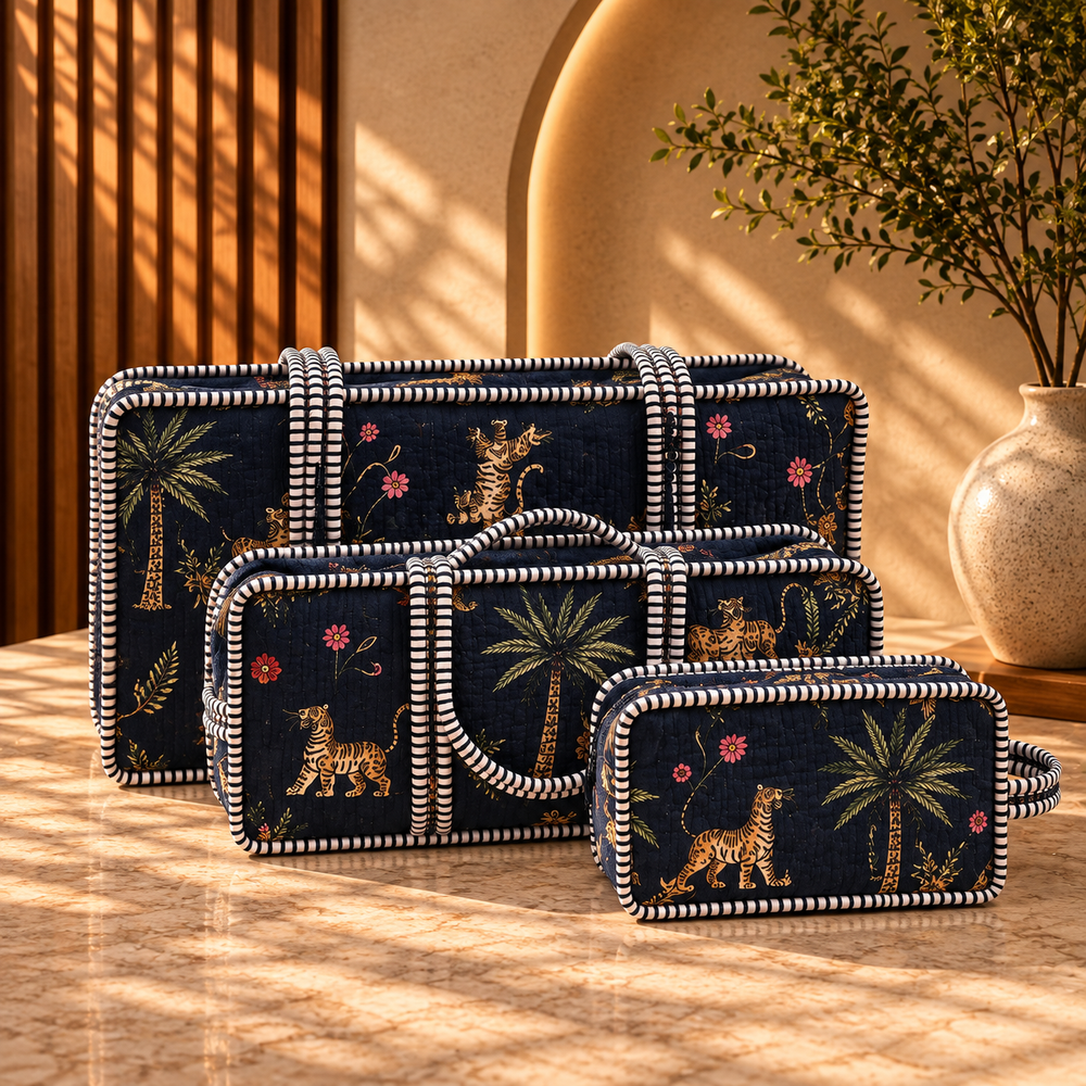 Black Zanzibar Quilted Bags - Set of 3