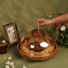 Tattva - Wicker Basket with Glass Cloche