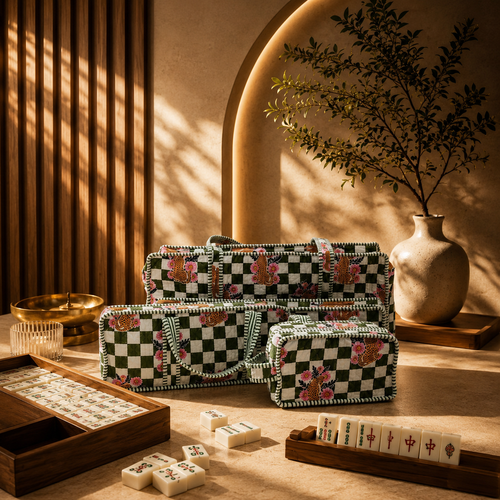 Green Zanzibar Quilted Bags - Set of 3