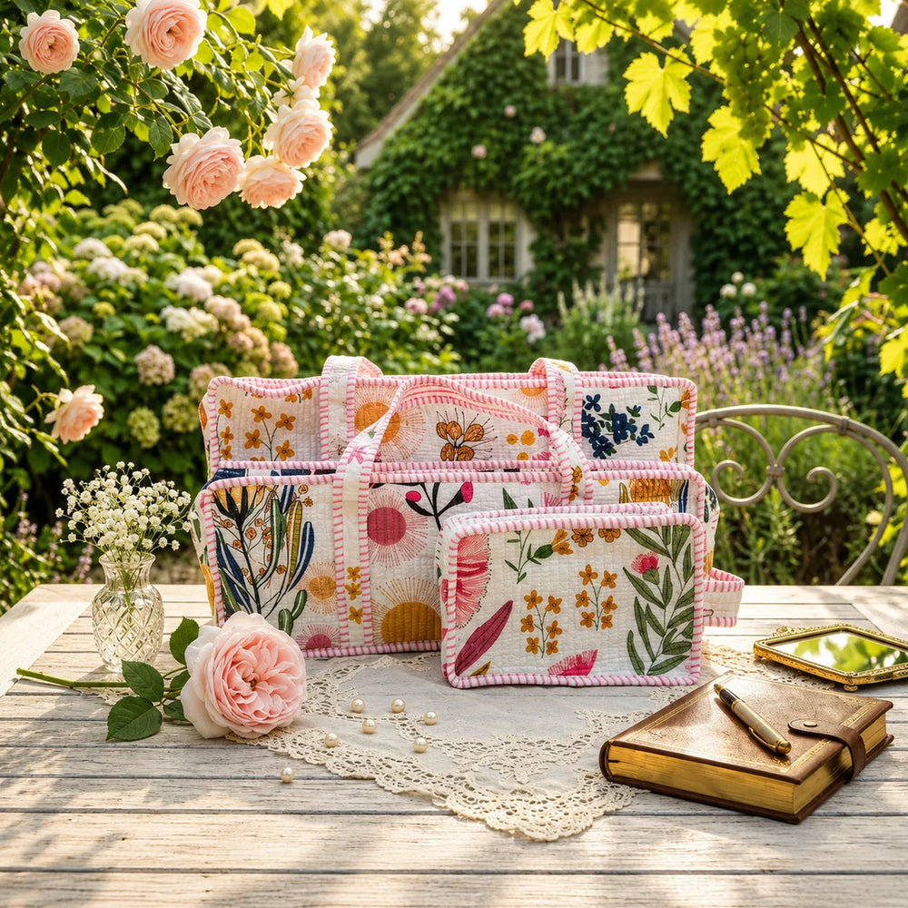 White Zanzibar Quilted Bags - Set of 3