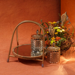 Elegant Mirror Tray set with Crystal Finish Jars
