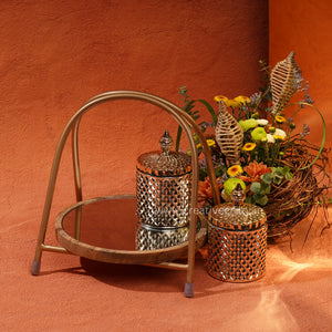 Elegant Mirror Tray set with Crystal Finish Jars
